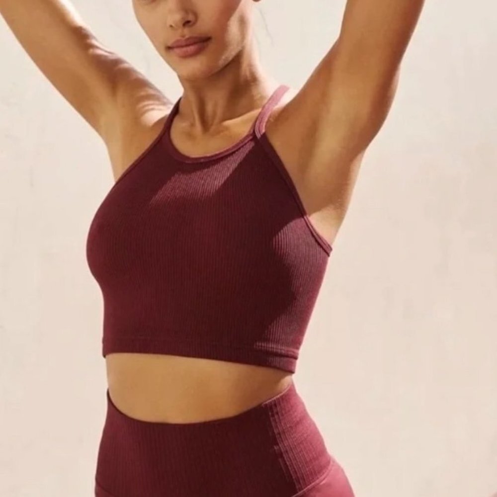 Free People Happiness Runs Long Crop Top Red Oxblood Burgundy Red M L